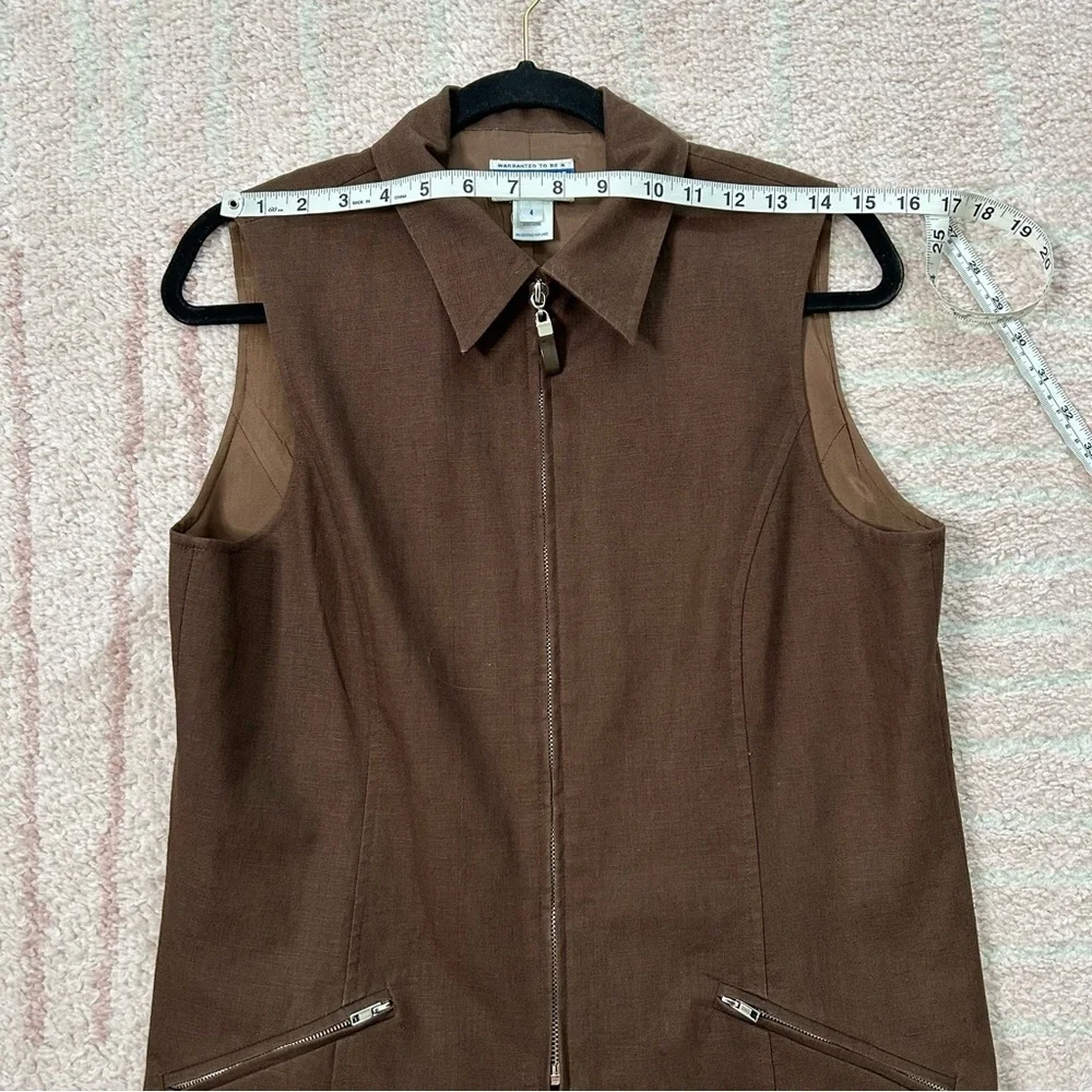 Vintage Pendleton Brown Vest Minimalist Zip Front Size‎ 4 Cotton Linen Blend